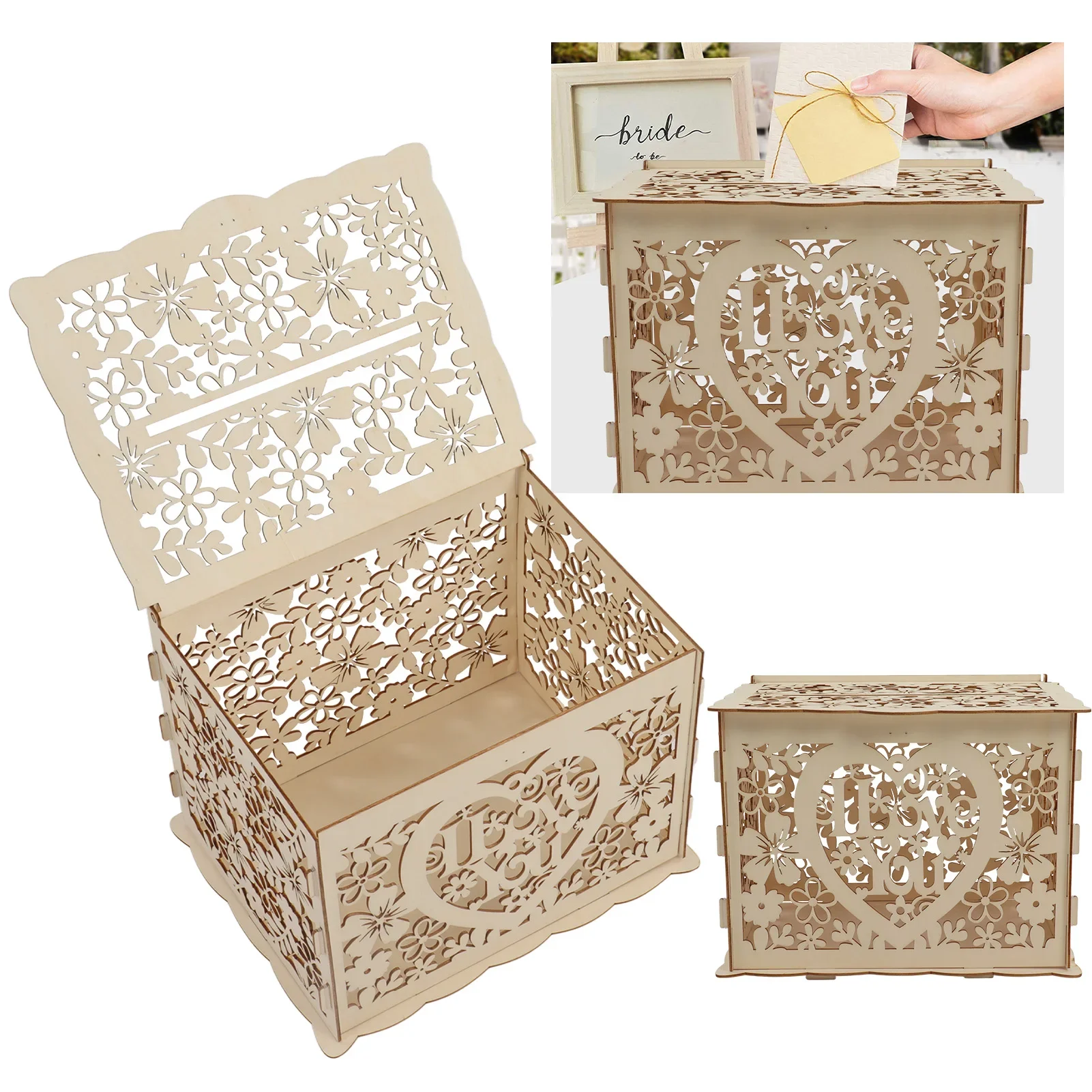Wedding Card Box - DIY Hollow Wooden Box Gift Card