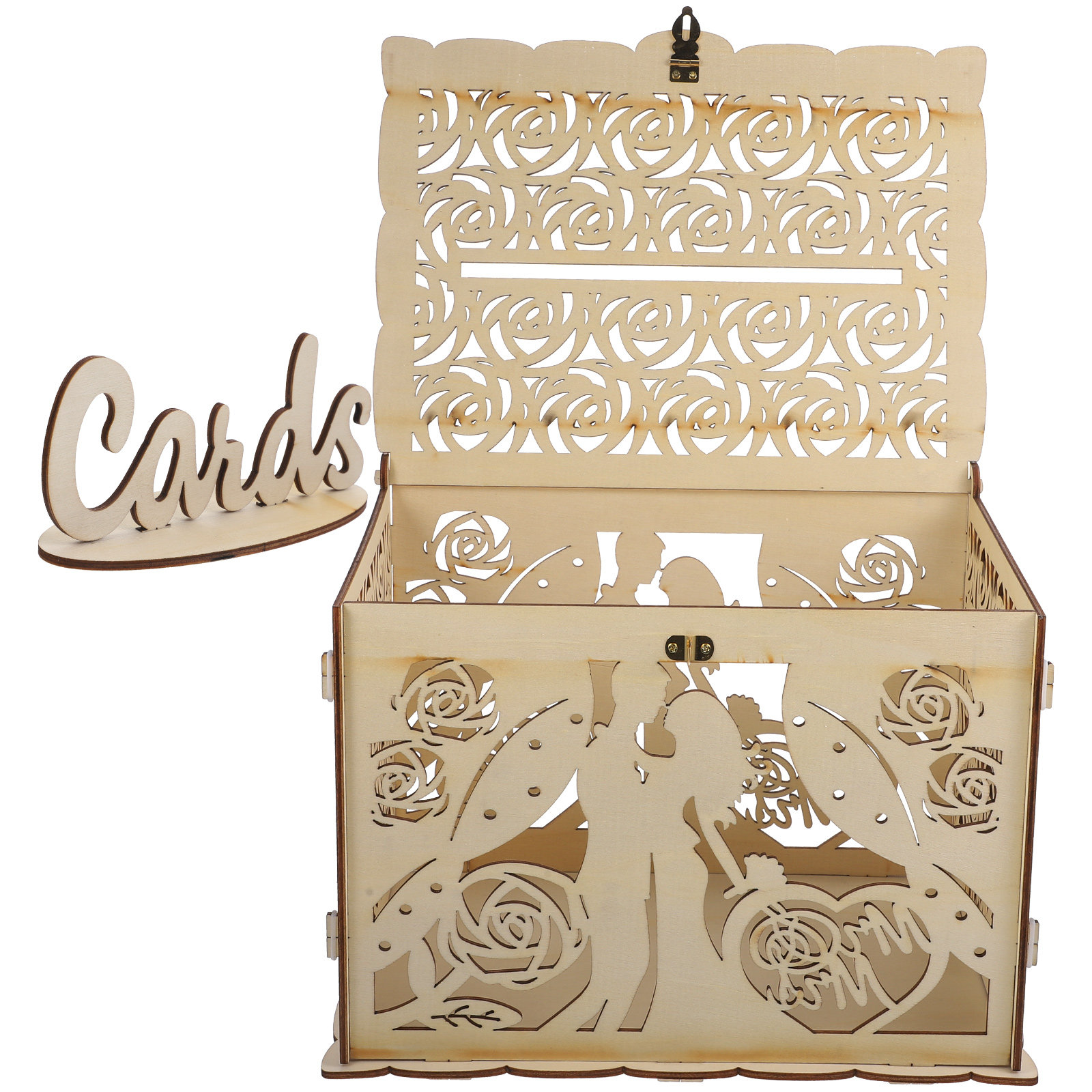 Hollowed Out Rustic Wooden Wed - Wedding Card Box 评论和价格