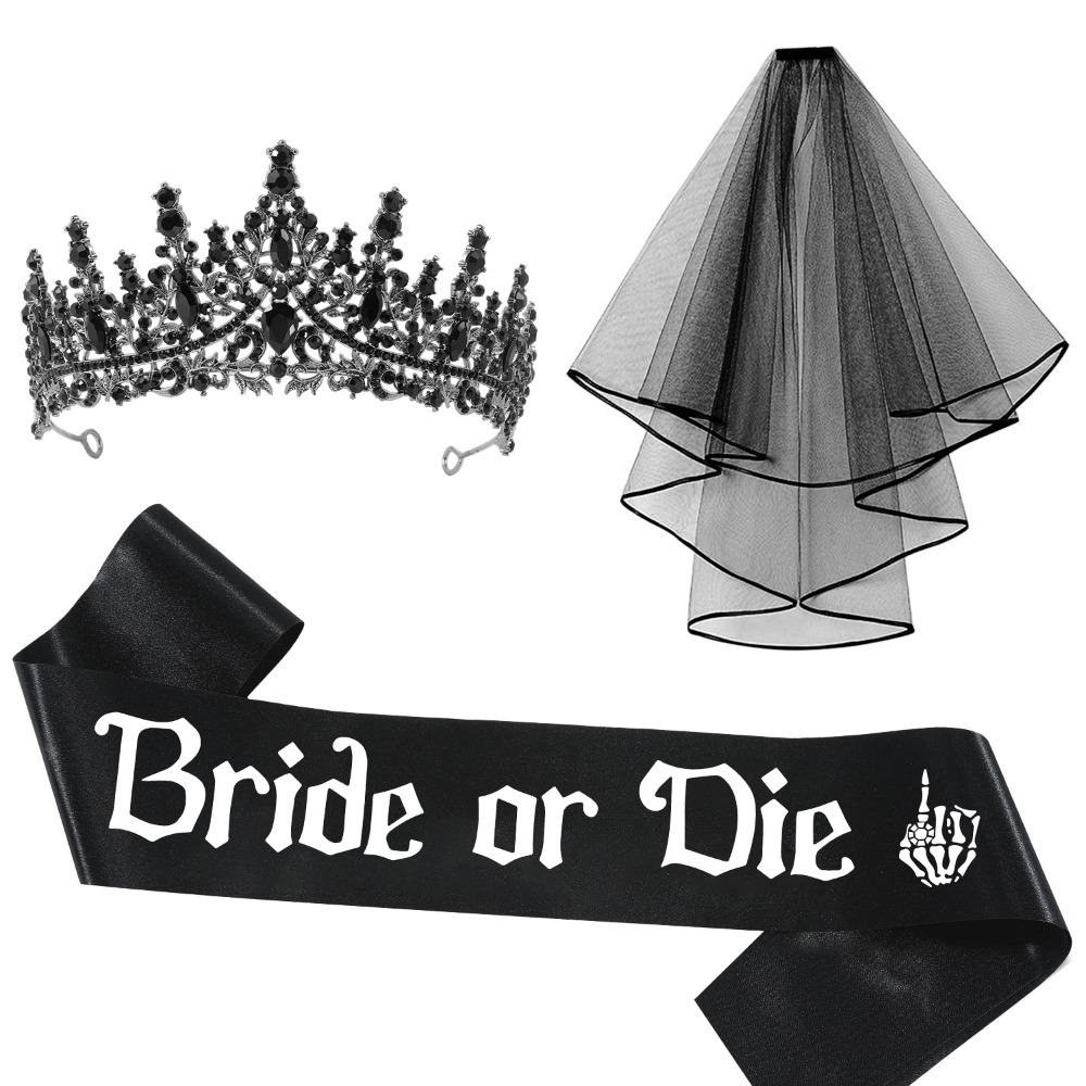 3pcs Gothic Black Bachelorette - Bride Tribe Sash 评论和价格